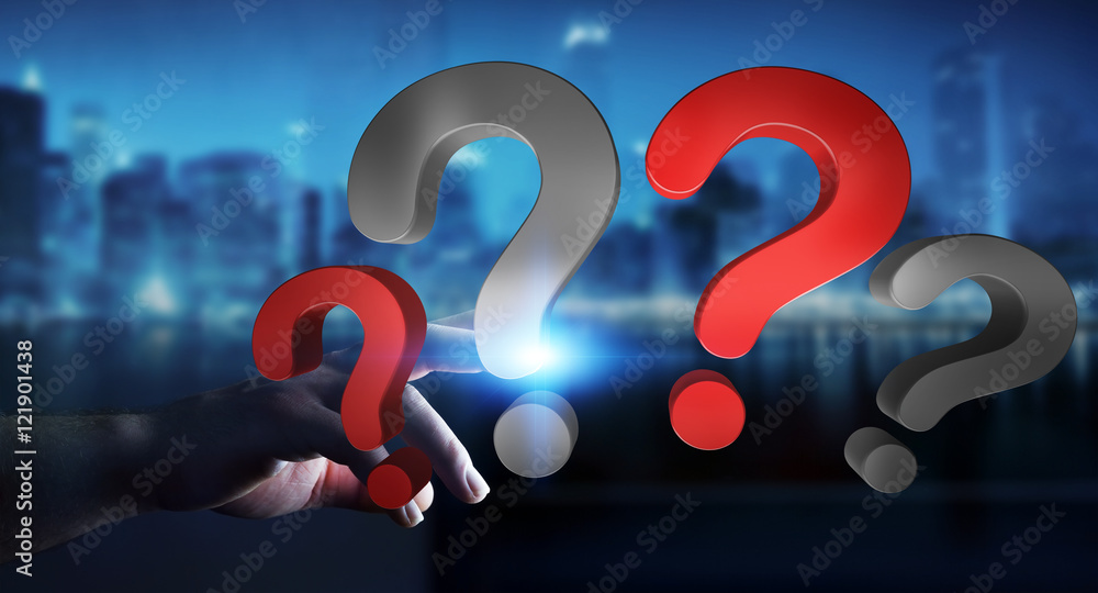 Businesswoman touching question marks in his hand 3D rendering