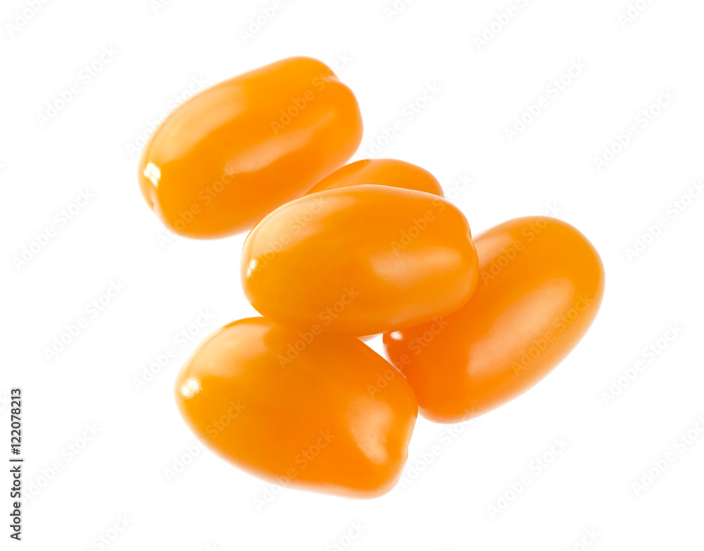 Orange cherry tomatoes isolated on white background