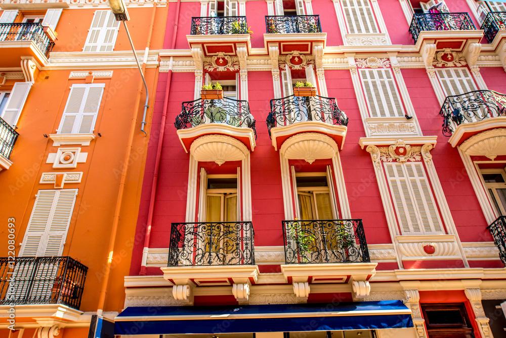 Beautiful old architecture style of residential buildings in the old city center in Monte Carlo in M