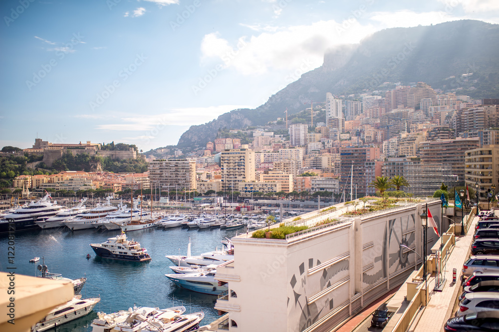 Cityscape view on the bay with luxury yachts on the french riviera in Monte Carlo in Monaco