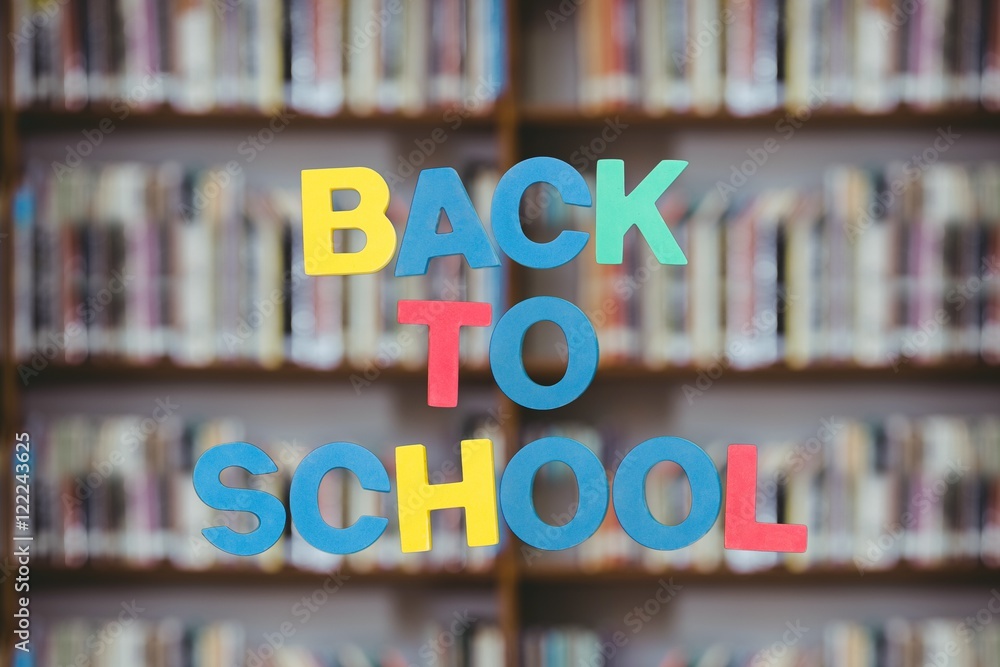 Back to school text with library background