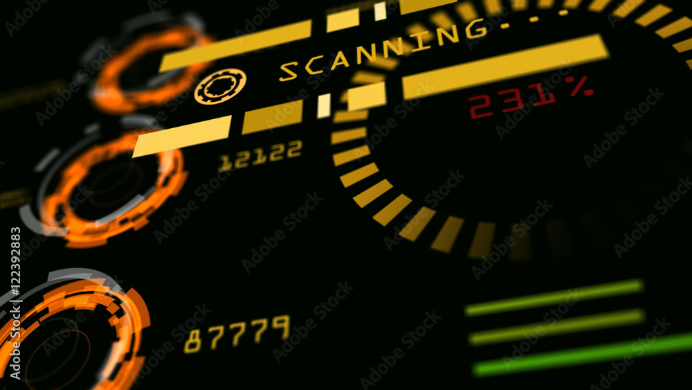 Abstract advanced technology control panel user interface. 3D rendering