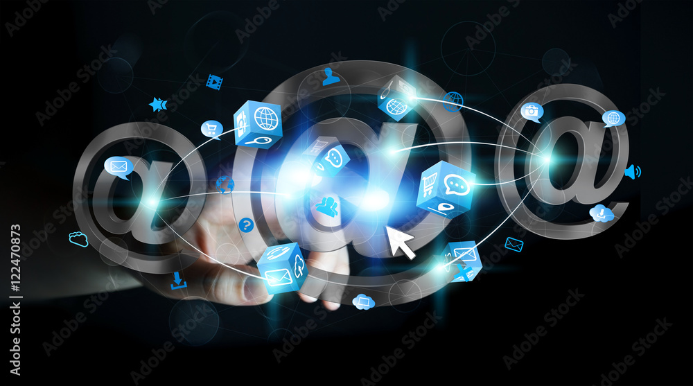 Businessman touching 3D rendering email icon with his finger