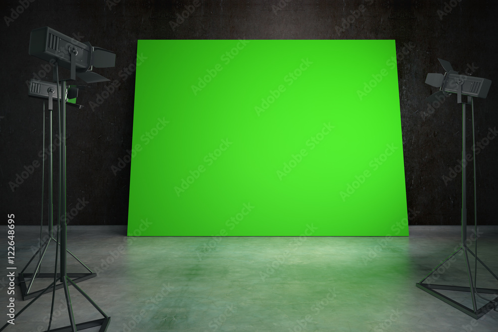 Blank green billboard with professional lighting