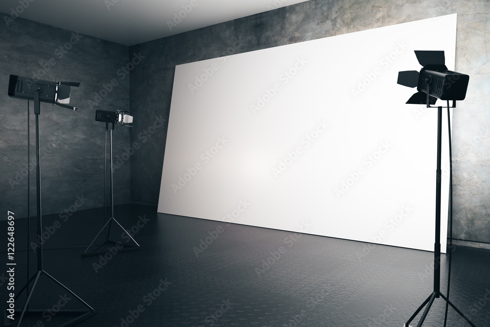 Blank white billboard with professional lighting