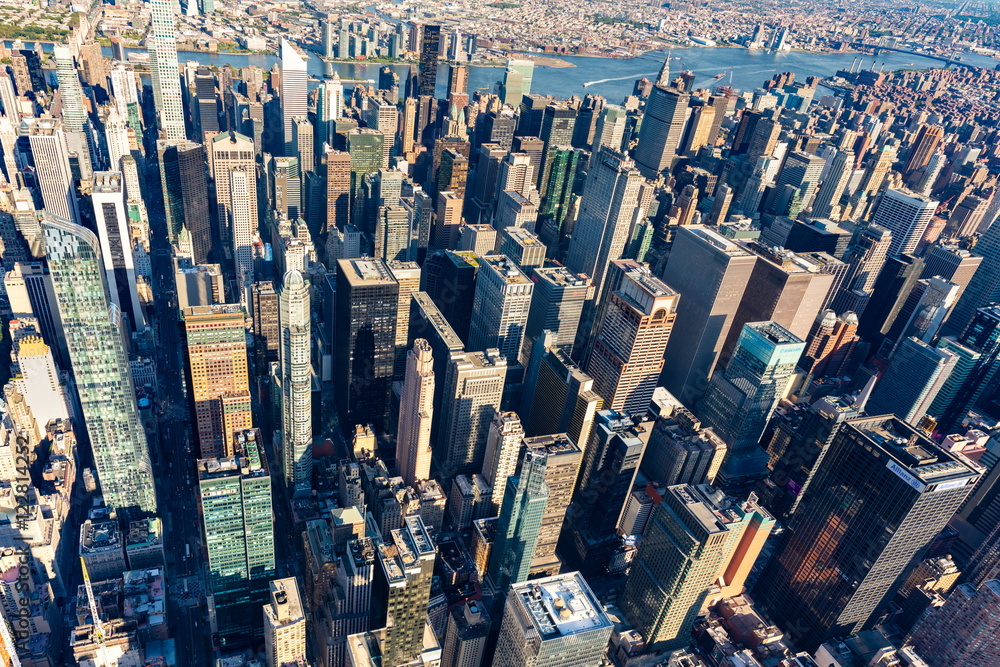 Aerial view of Times Square New York CIty at sunset