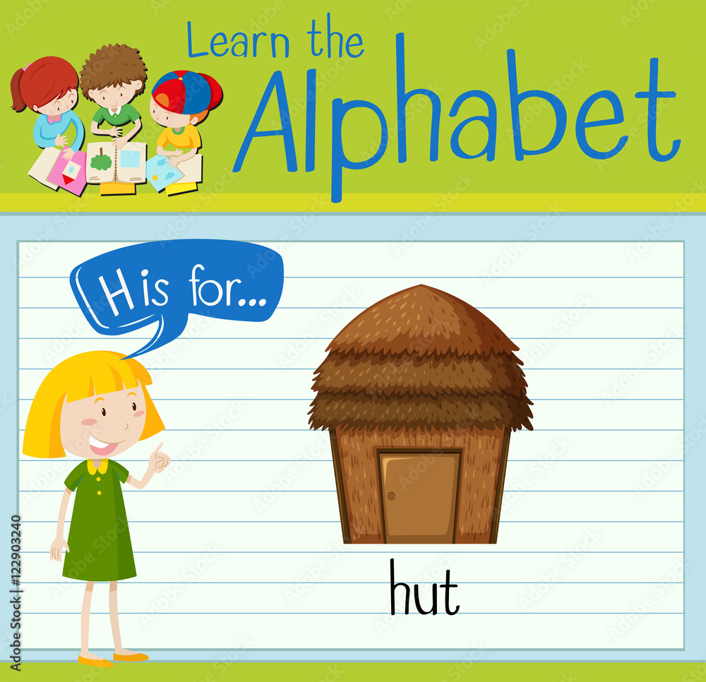 Flashcard letter H is for hut