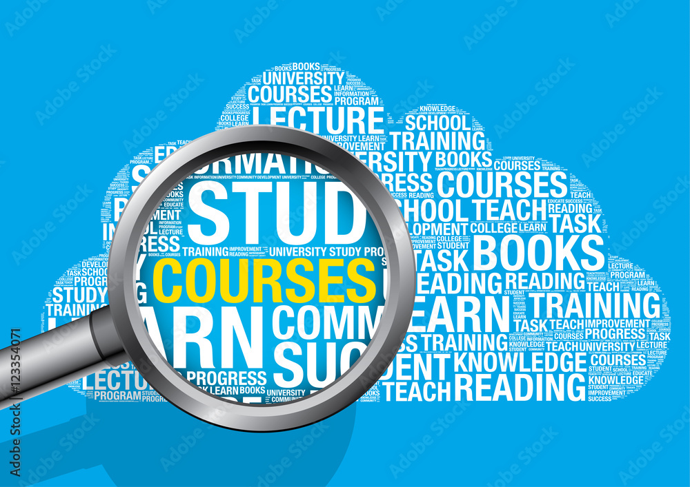 Courses in educational word cloud vector concept