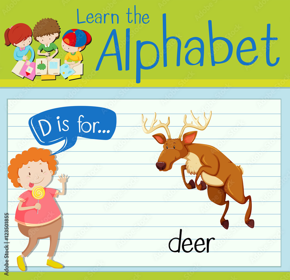 Flashcard letter D is for deer