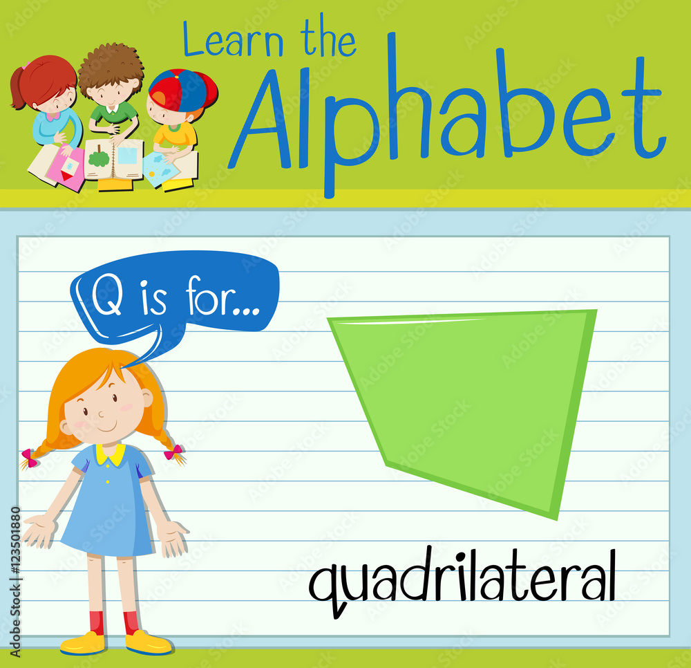 Flashcard letter Q is for quardrilateral