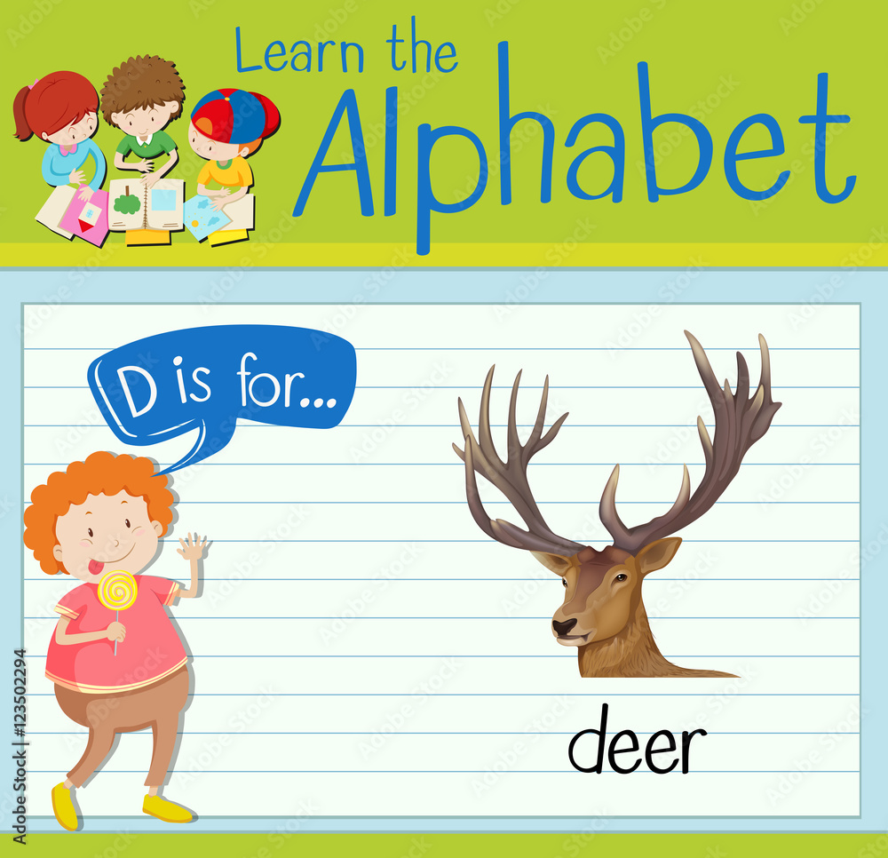 Flashcard letter D is for deer