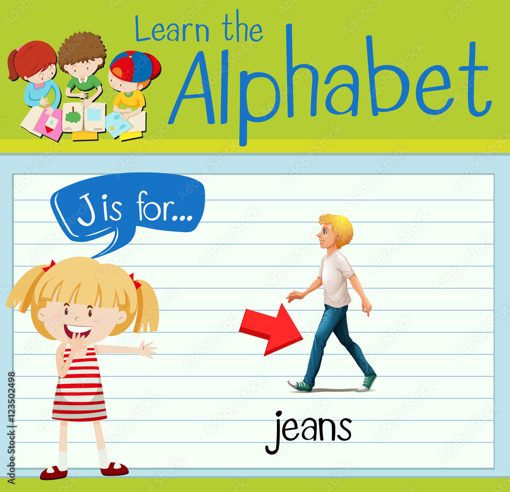 Flashcard letter J is for jeans