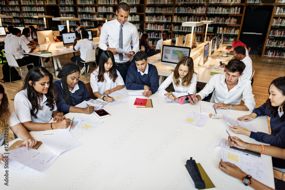 Students Study Teacher Library Test Concept