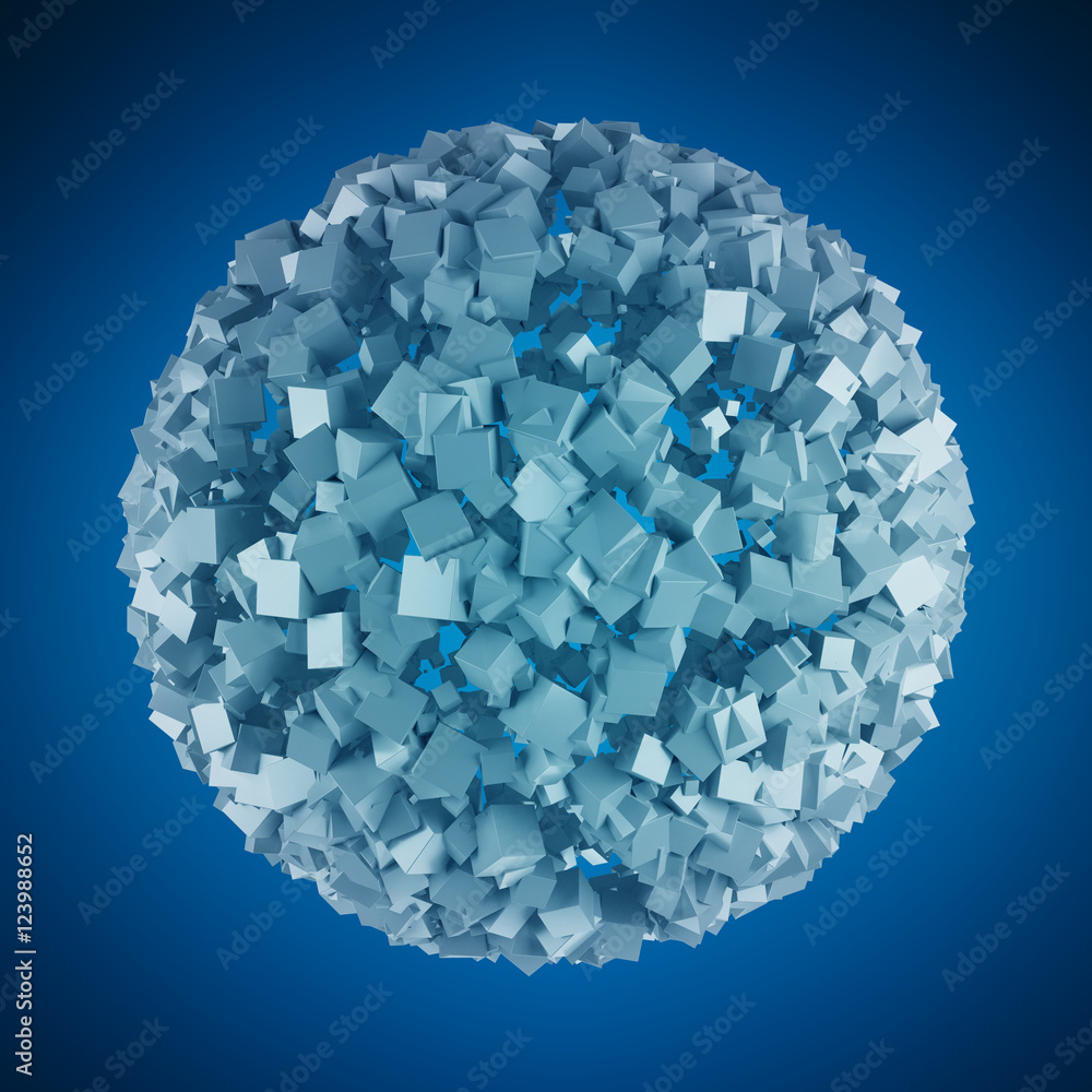 Abstract sphere with shiny cube 3D rendering