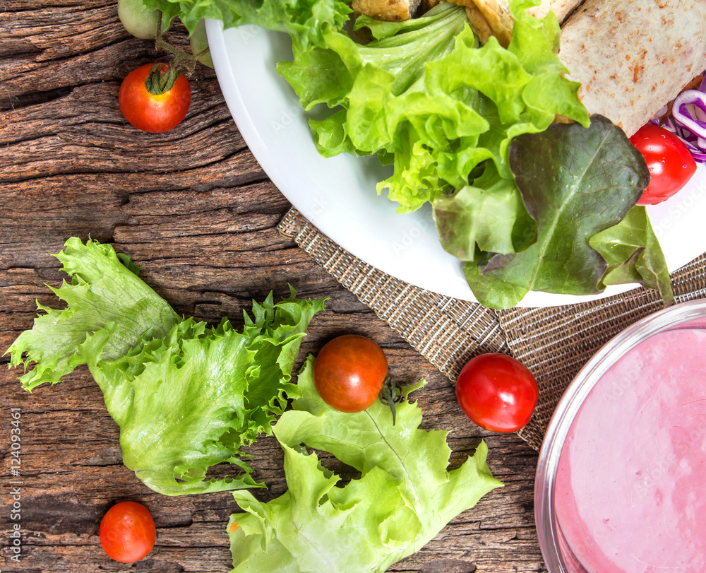 fresh whole wheat bread wraps with vegetables and fruit 