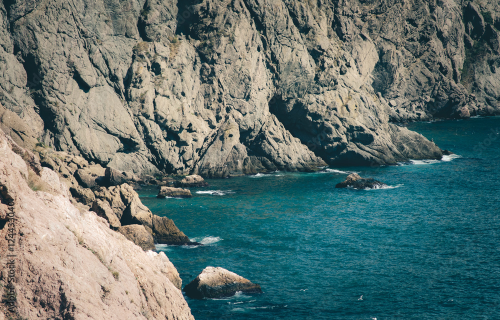 Blue Sea and rocky seaside Landscape beautiful scenery Aerial view