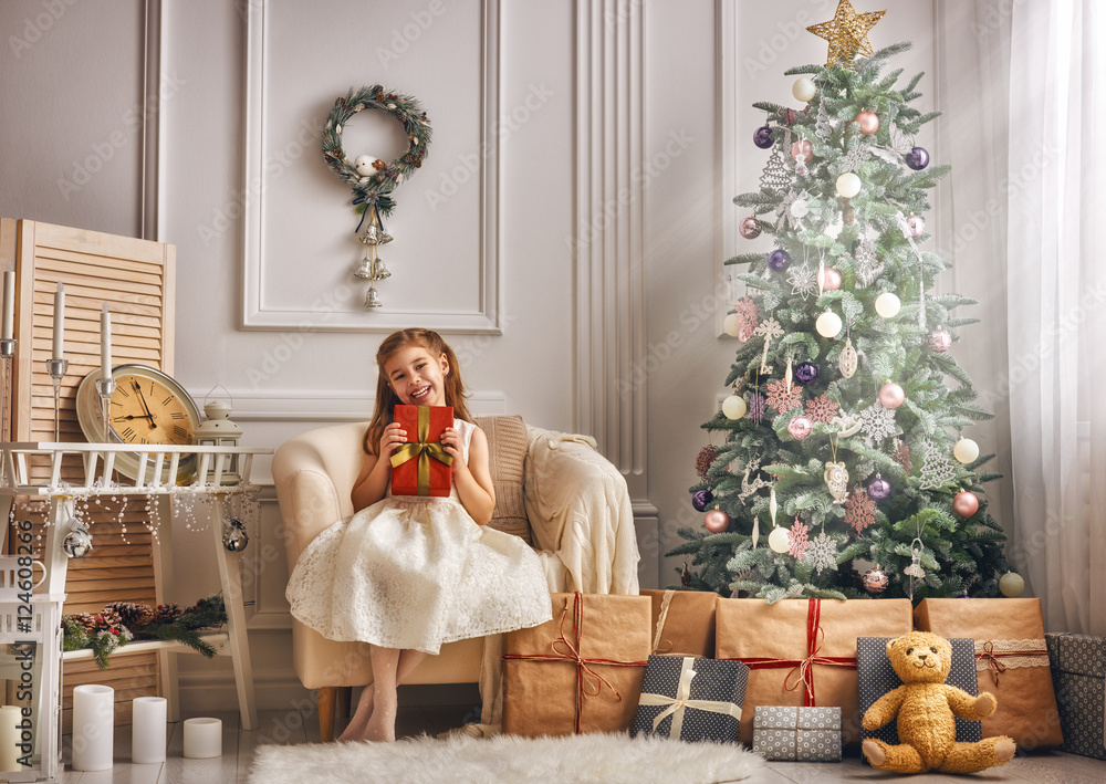 girl with Christmas present