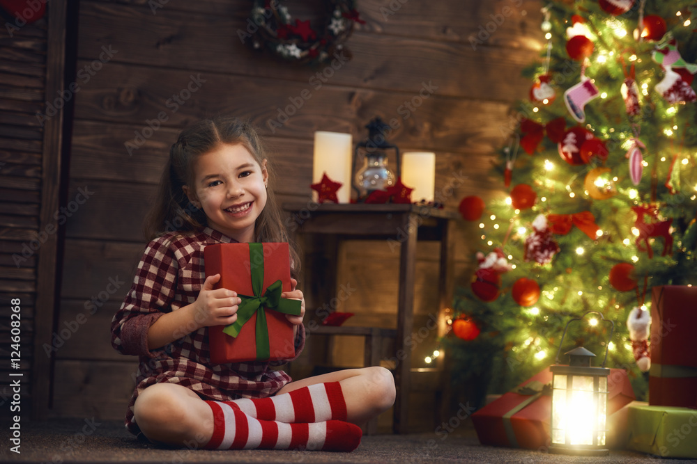 girl with Christmas present