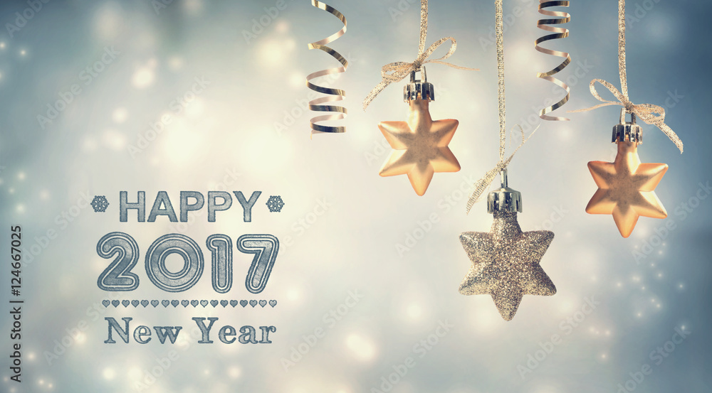 Happy New Year 2017 message with hanging stars