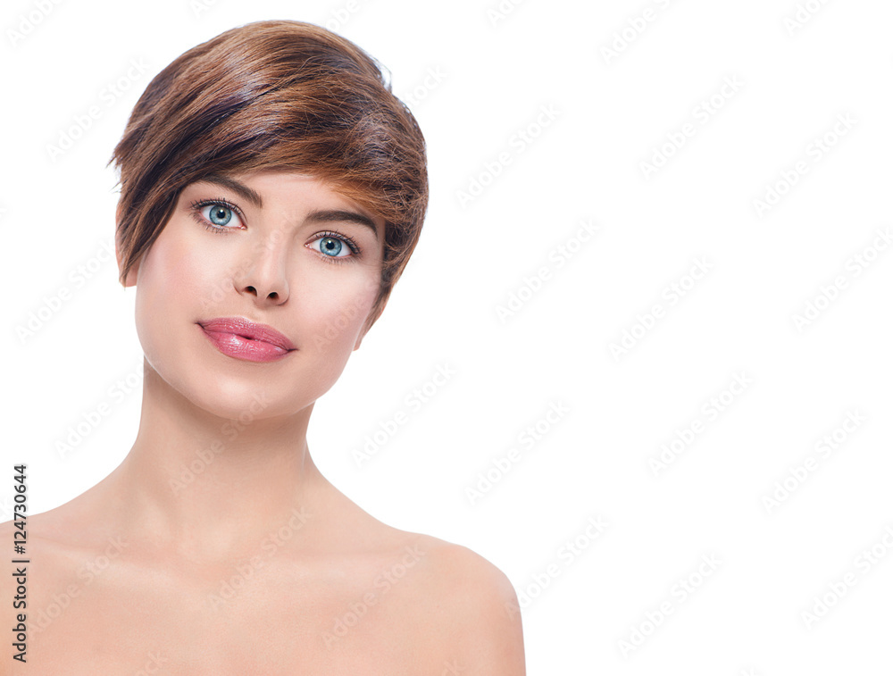 Beautiful young spa woman with short hair portrait