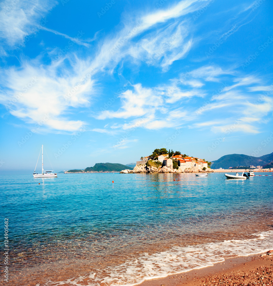 Sveti Stefan Island in Montenegro at Adriatic Sea