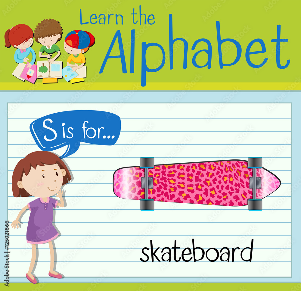 Flashcard alphabet S is for skateboard