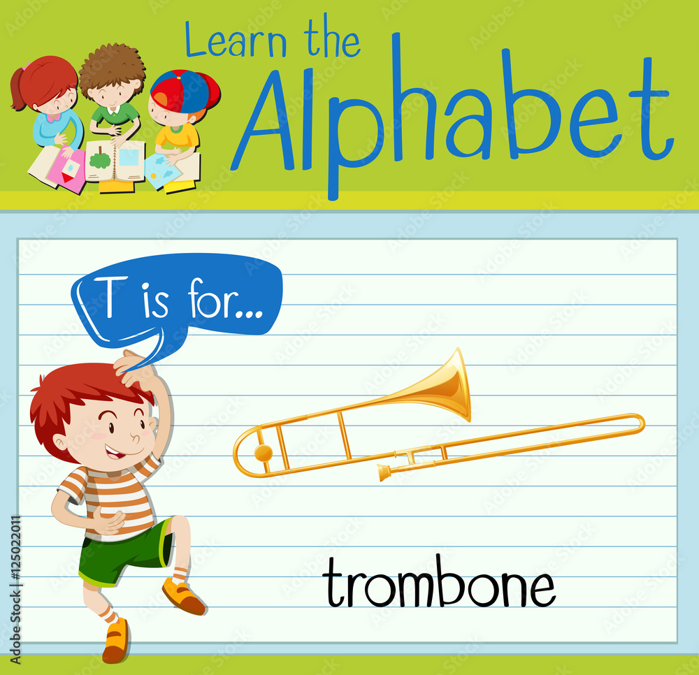 Flashcard letter T is for trombone