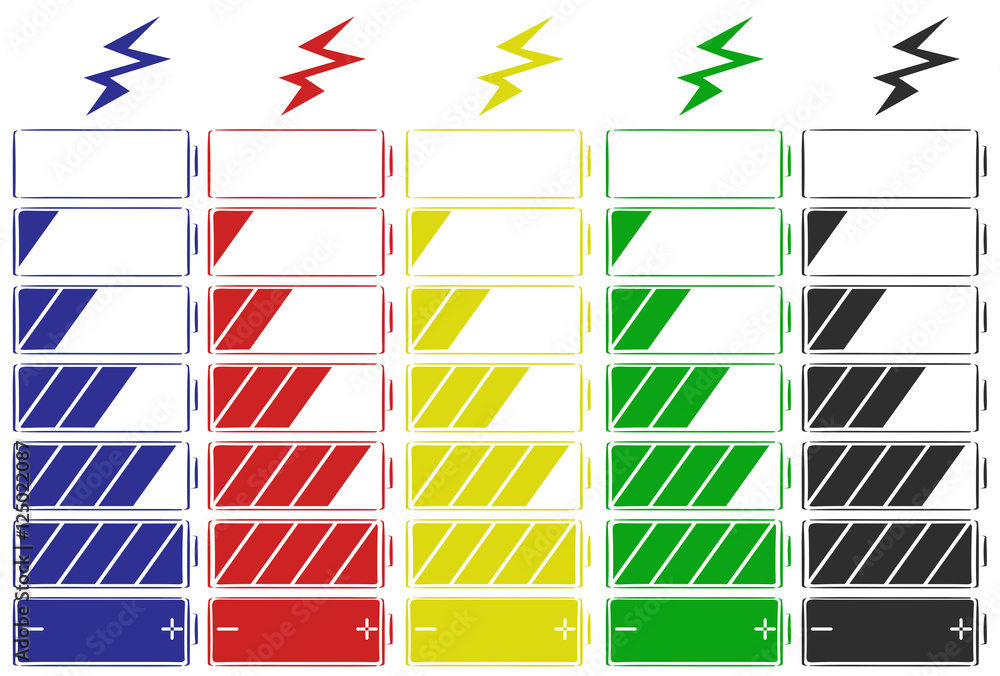 五种颜色的电池图标