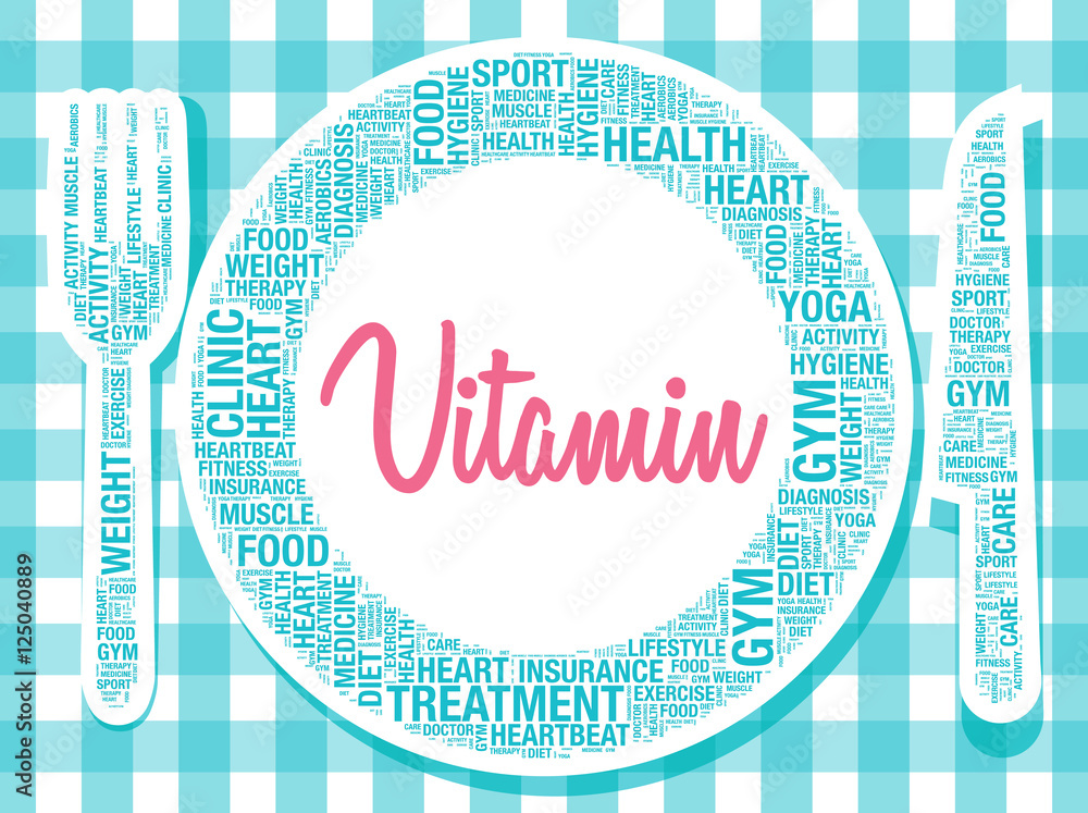 Vitamin on plate healthy food concept vector illustration