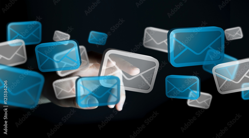 Businessman touching digital email icons 3D rendering