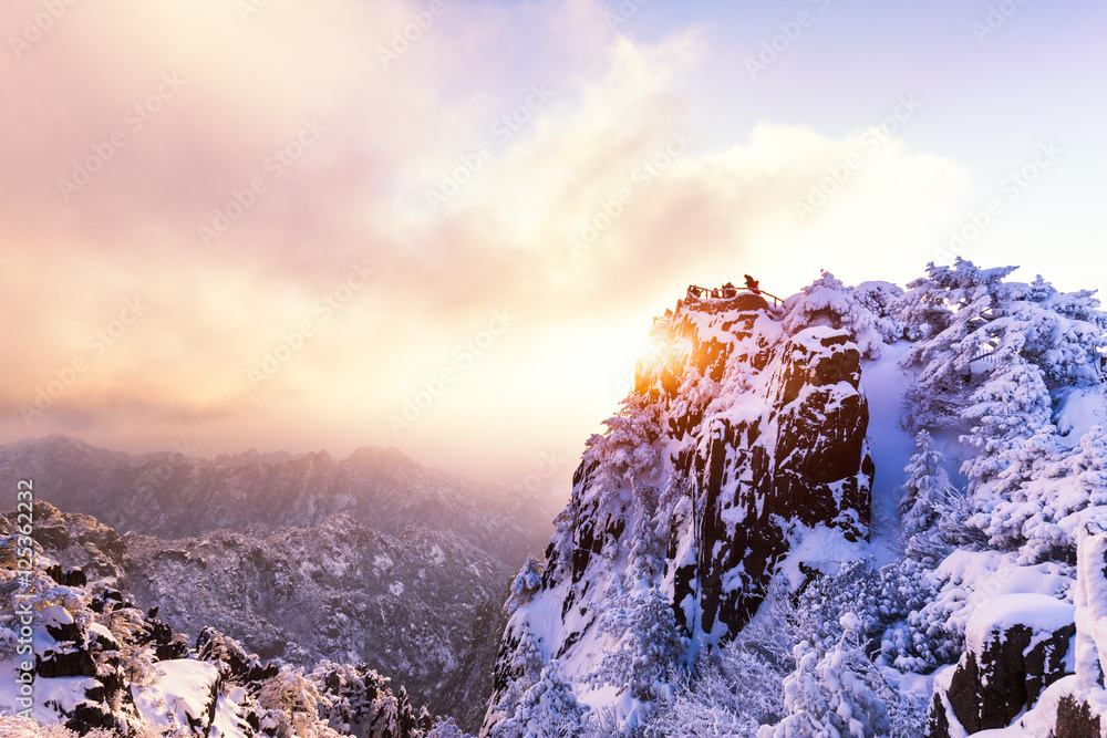 snow scene on huangshan mountain