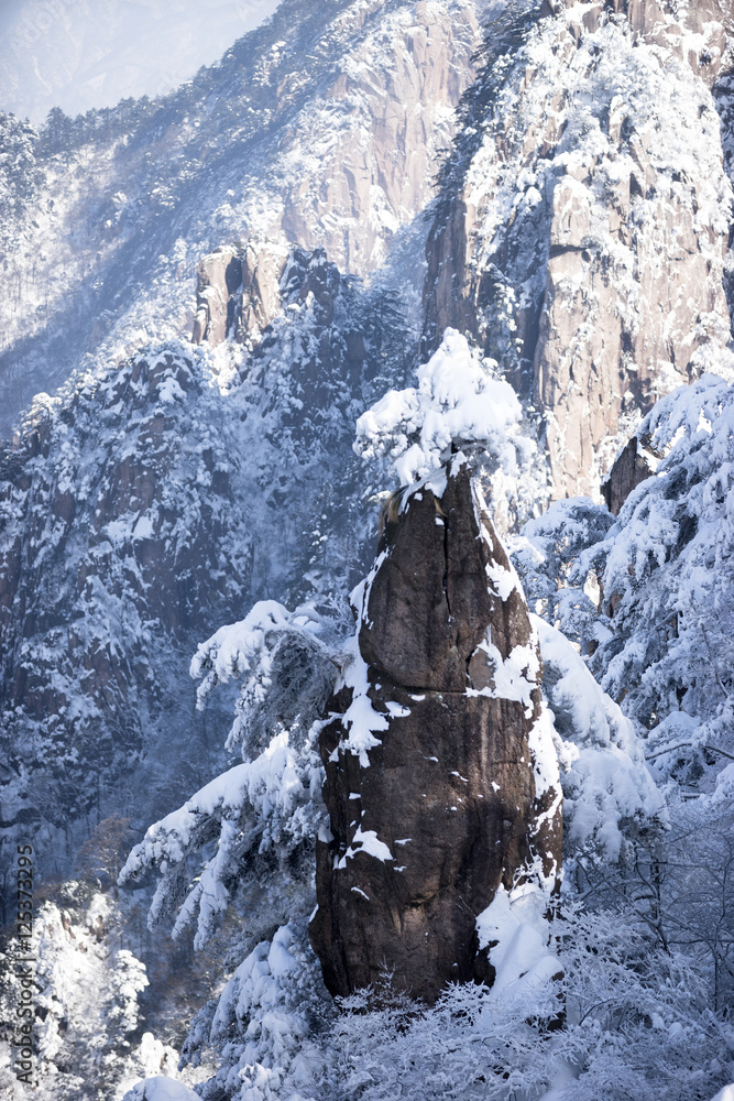 snow scene on huangshan mountain