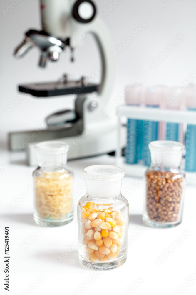 cereals in glass vials for analysis in laboratory