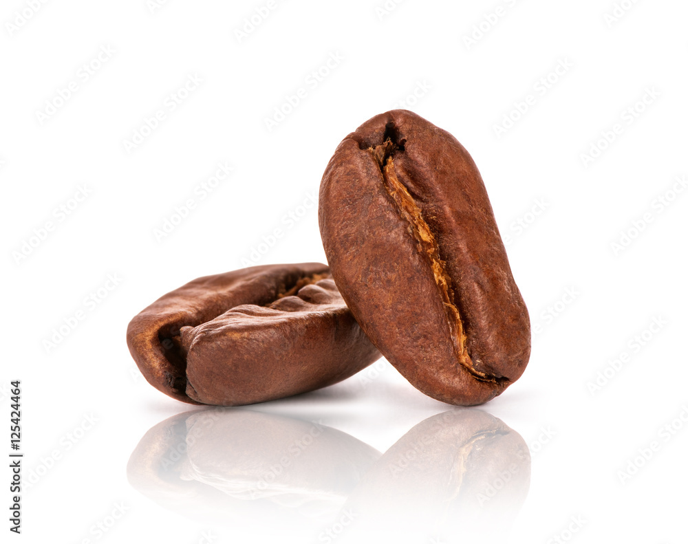 coffee beans closeup isolated on white background