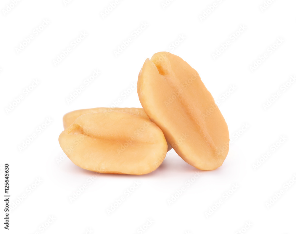 peeled peanut closeup isolated on white background