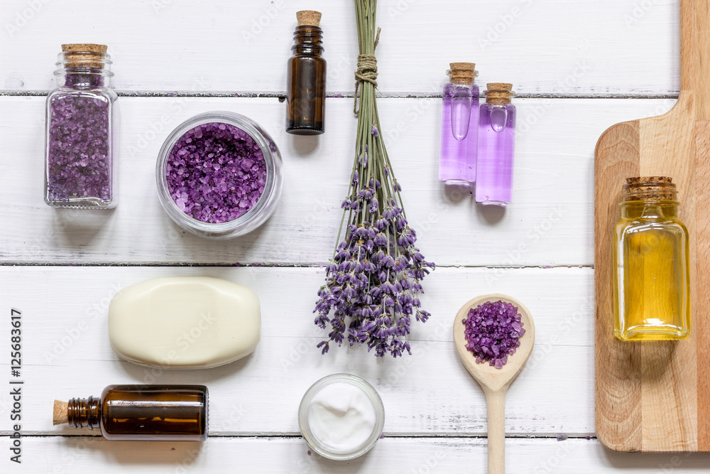 natural cosmetic with lavender top view