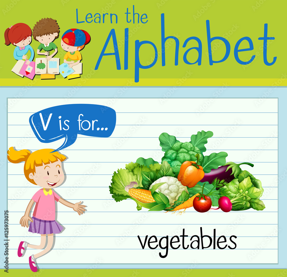 Flashcard letter V is for vegetables