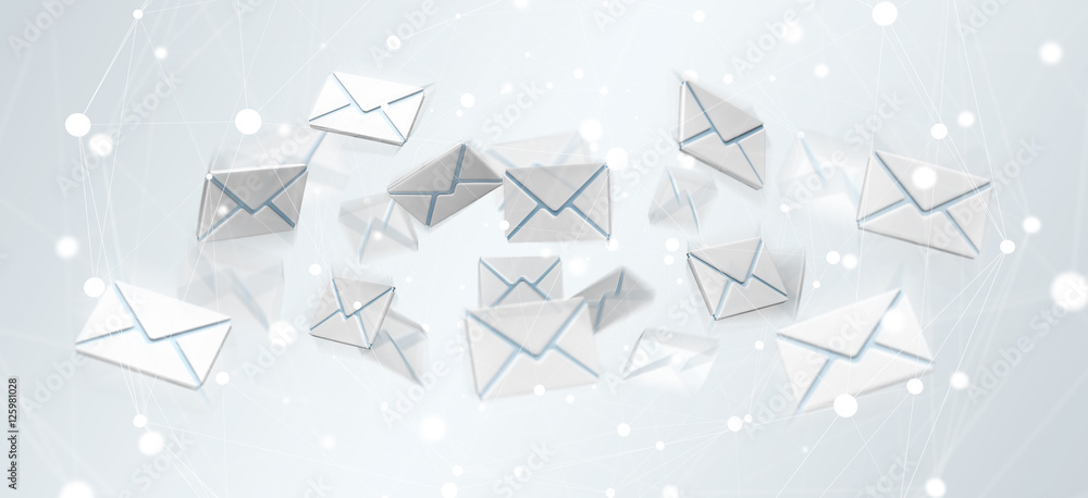 3D rendering flying email icon and web flying