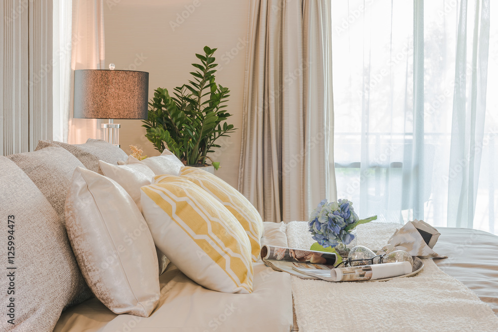 vase of flower on classic bed style in bedroom d