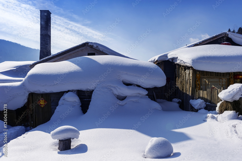 中国特色农家雪景