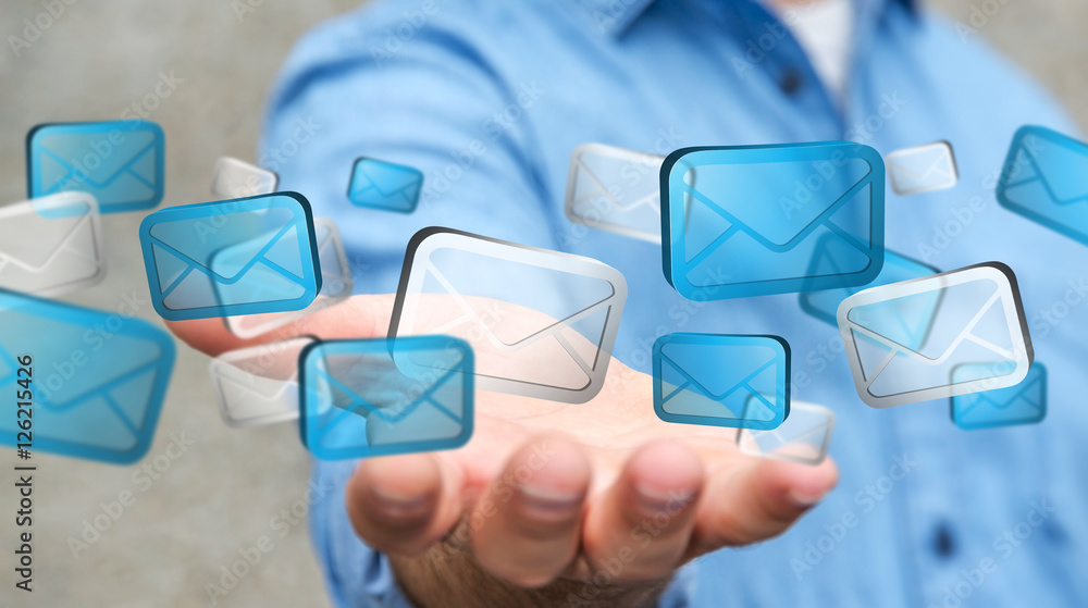 Businessman holding digital email icons ‘3D rendering’