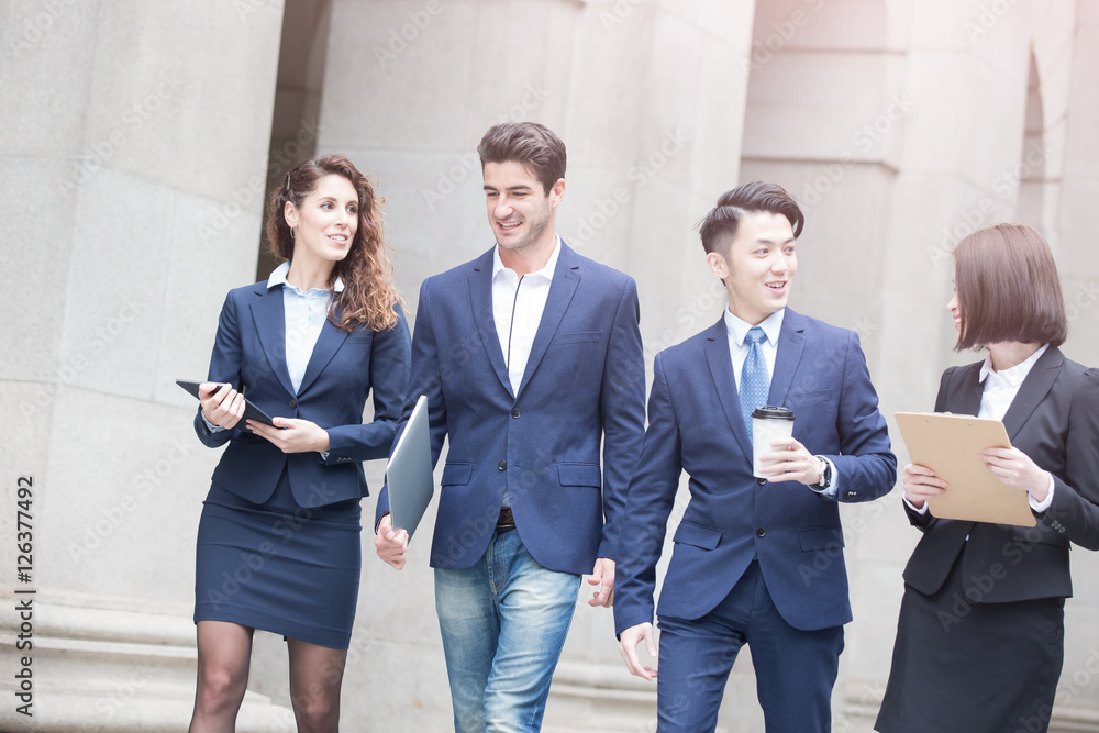 businesspeople take notebook and coffee