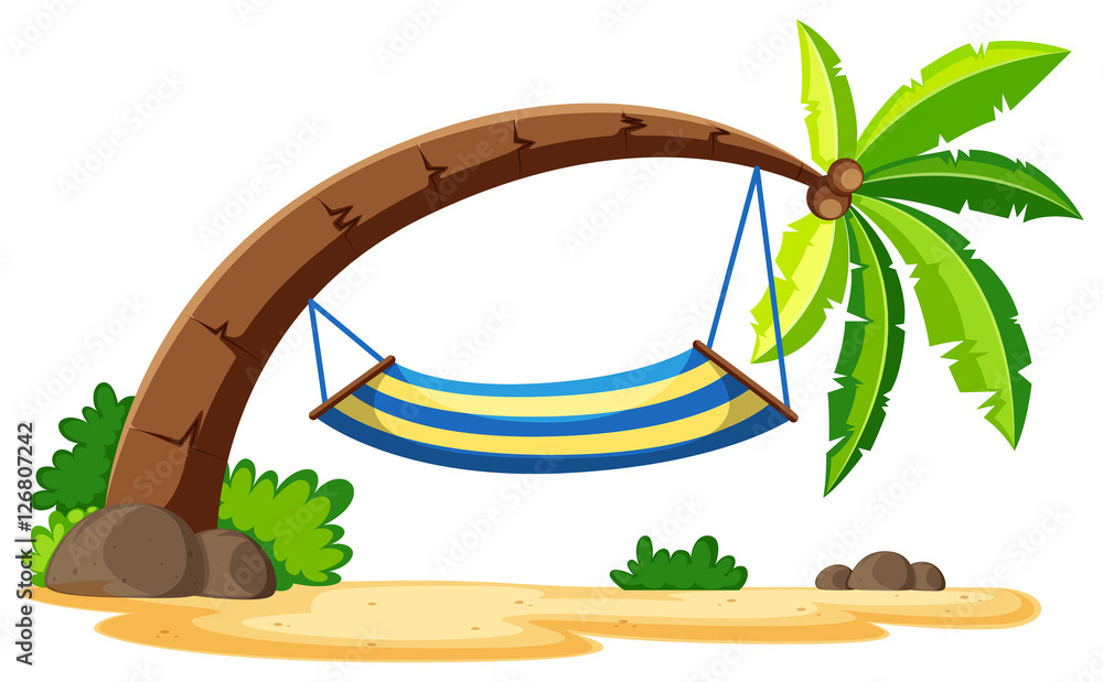 Scene with hammock on coconut tree