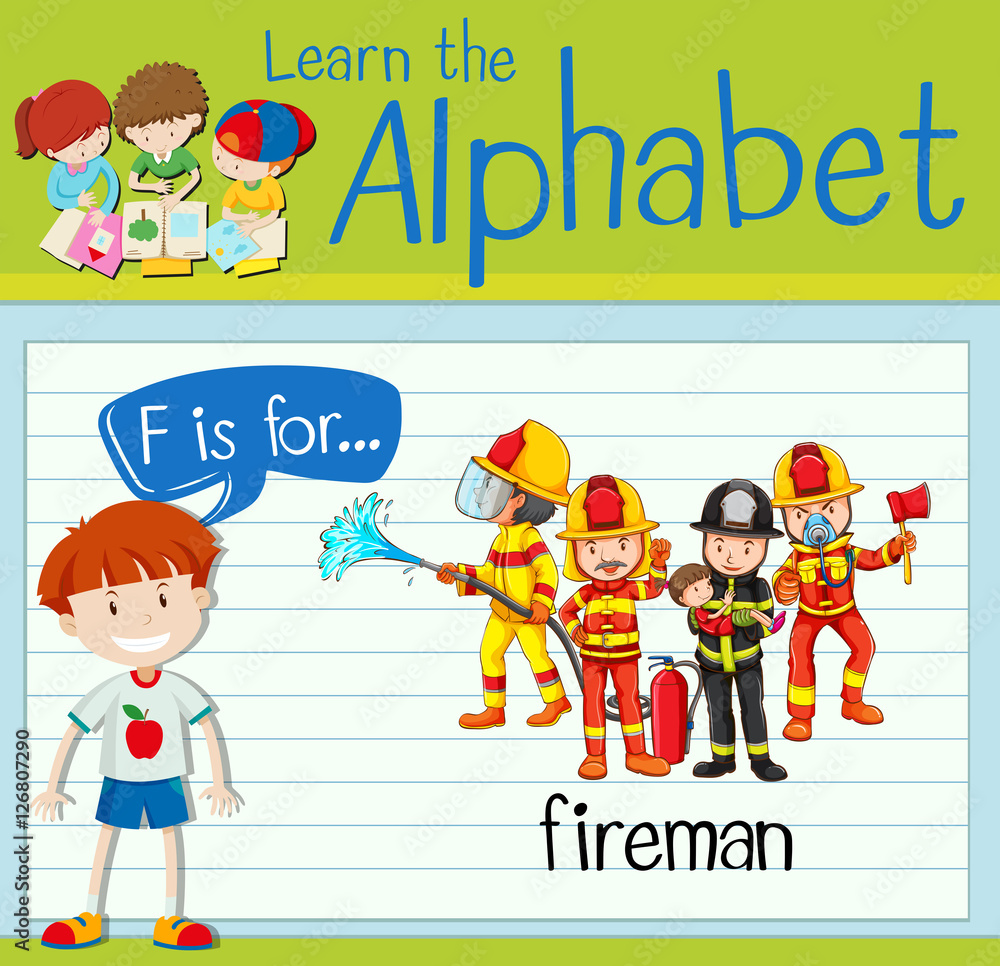 Flashcard letter F is for fireman