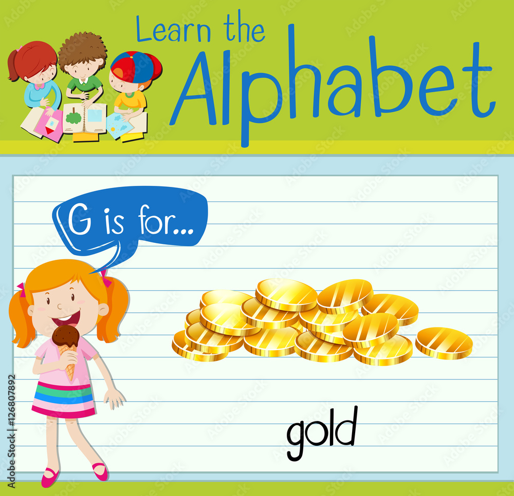 Flashcard letter G is for gold