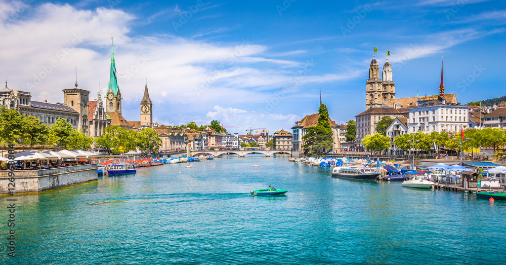 Zürich city center with river Limmat, Switzerland