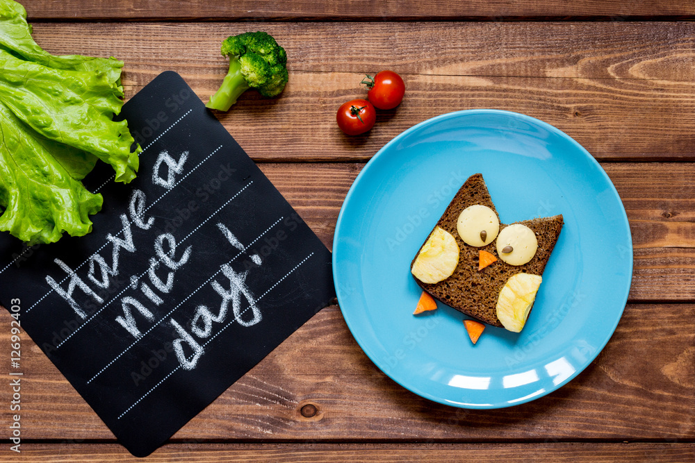 kids breakfast owl shaped sandwich have a nice day