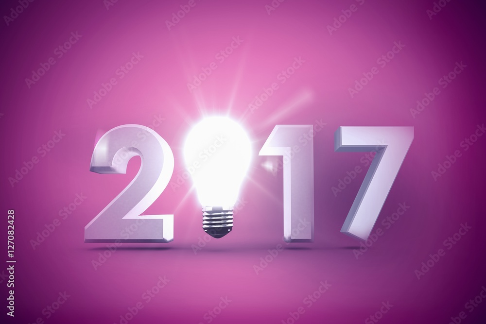 2017年白色背景上发光灯泡的合成图像