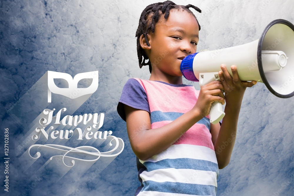 Composite image of child with megaphone