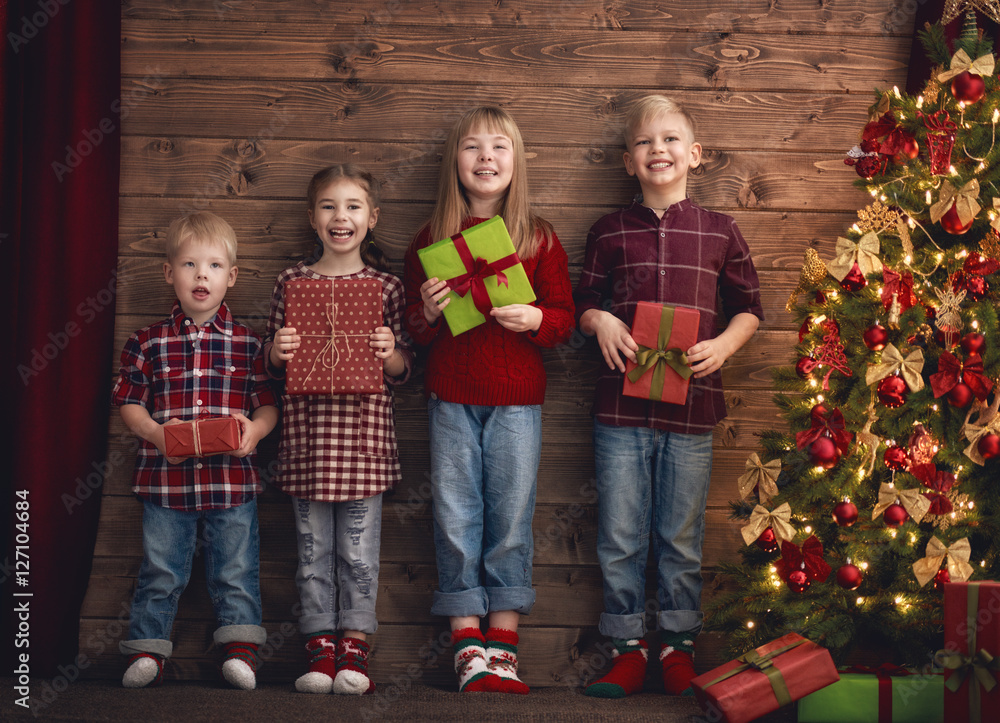 children on wooden background